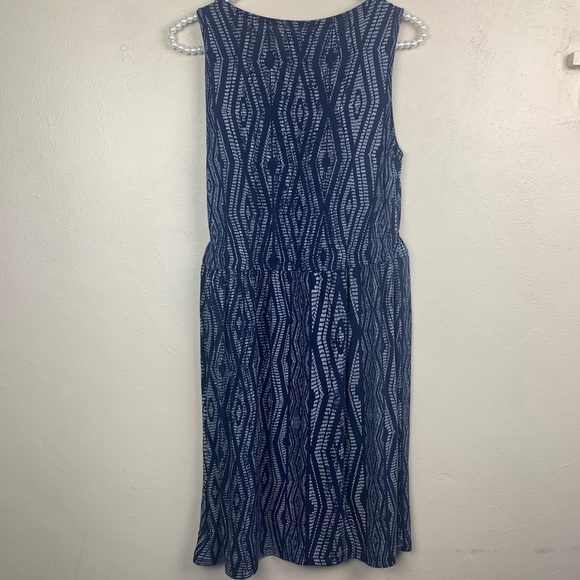 Lucky Brand Ikat Tribal Pattern Dress Boho Southwestern Blue Short Western - Picture 2 of 4